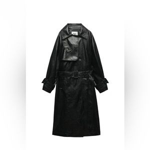 New oversized  XS Zara faux leather trench will fit XS S M. Black.